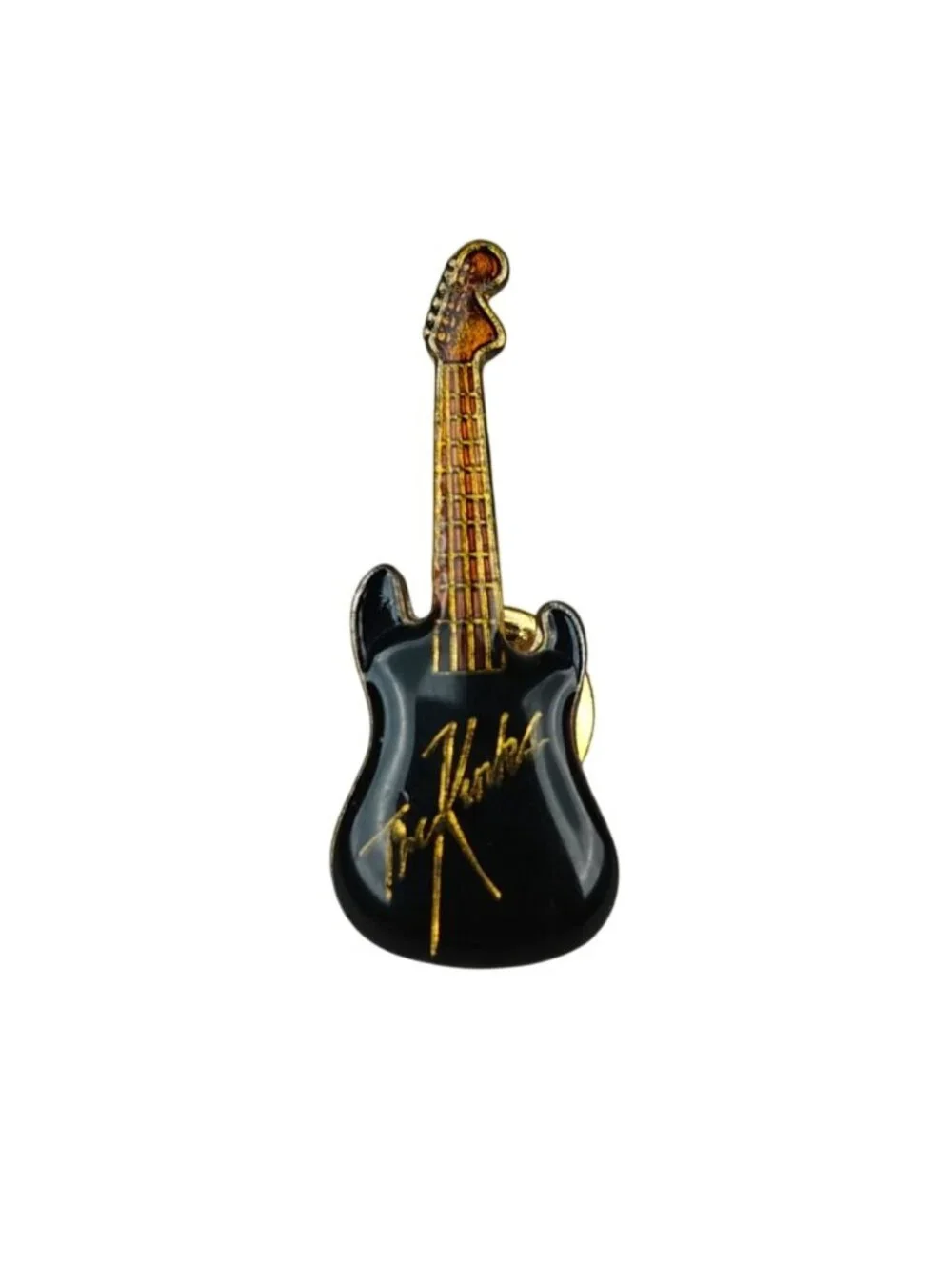 Vintage The Kinks Guitar Pin Black & Gold Enamel Pushback Classic Rock